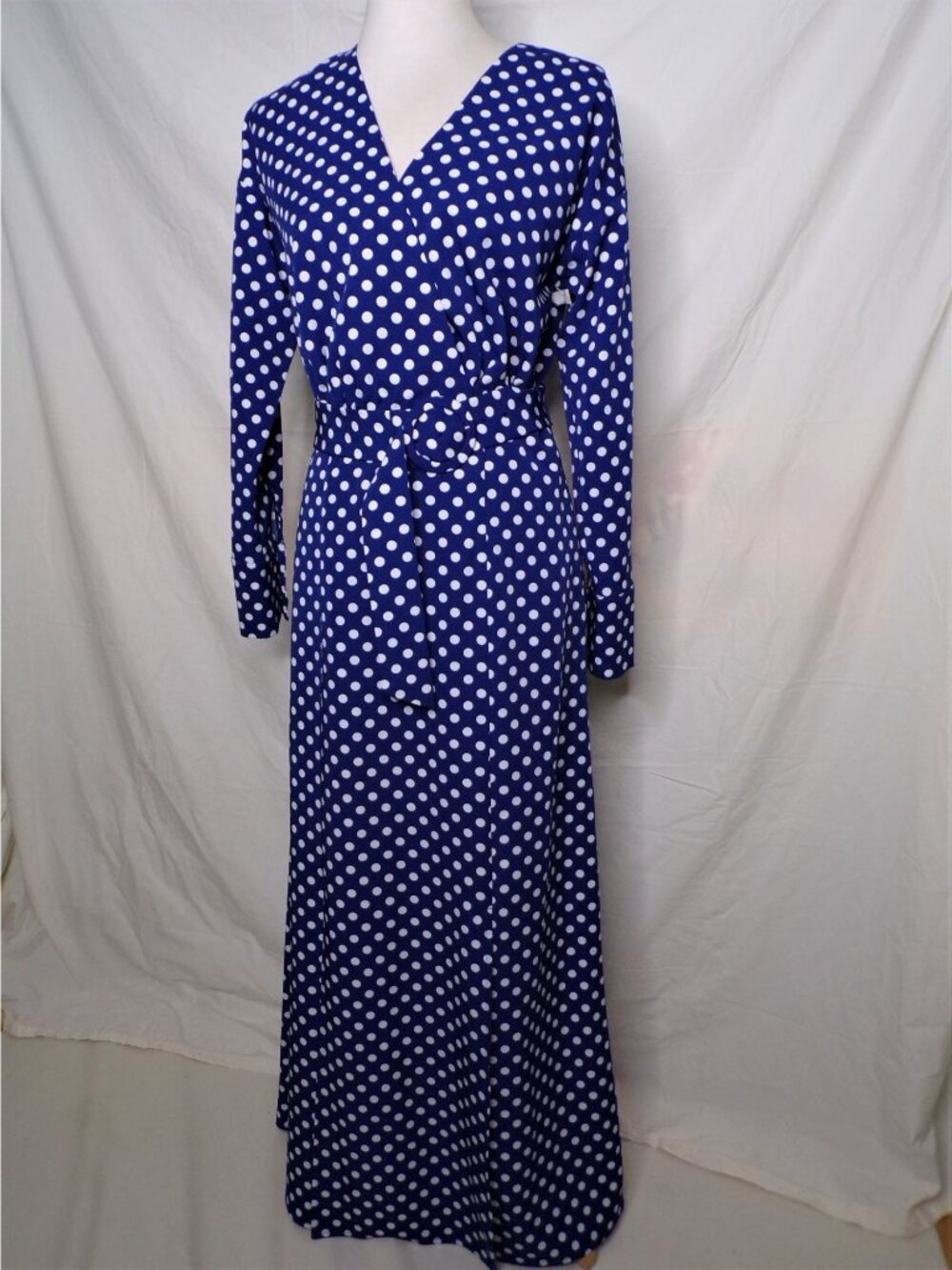🆕1901 Polka Dot Wrap Long Sleeve Maxi Dress Blue Small (4-6) - Picture 6 of 12